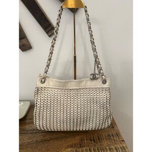 Chanel Vintage CC Charm Woven Leather Shoulder Bag w/Elegant Chain Strap